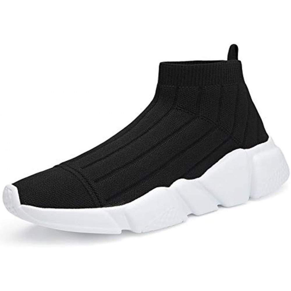 Men's Running Shoes Breathable Knit Slip On Sneakers Lightweight Athletic Casual Sports Shoes Black